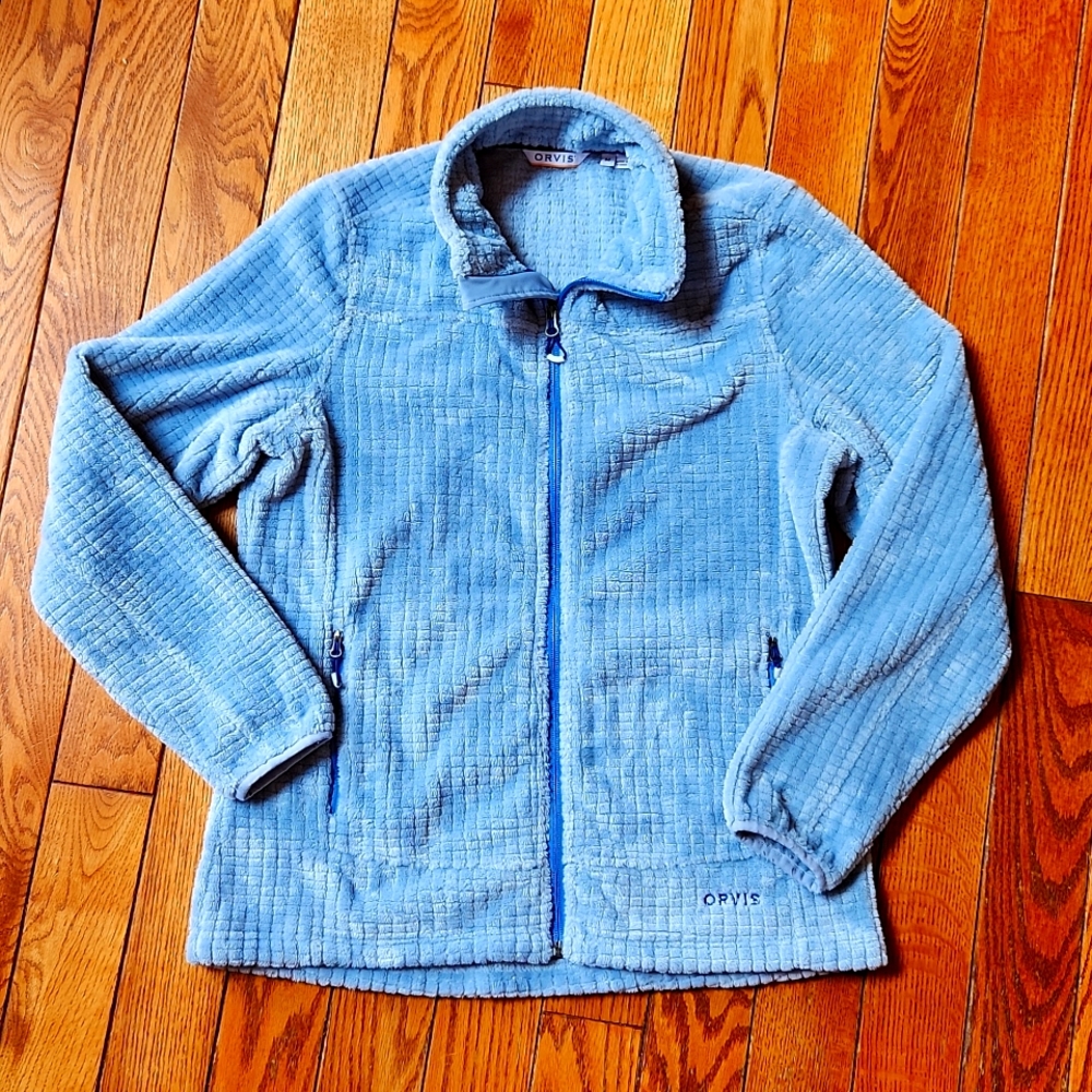 Orvis Waffle Full Zip Fleece Jacket Baby Blue